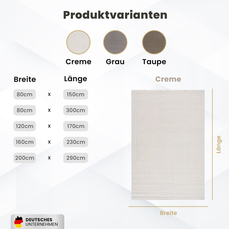 Kurzflor Teppich Wohnzimmer – Moderner Design Teppich mit Struktur, weich, pflegeleicht, in Creme, Beige & Taupe-zoom-