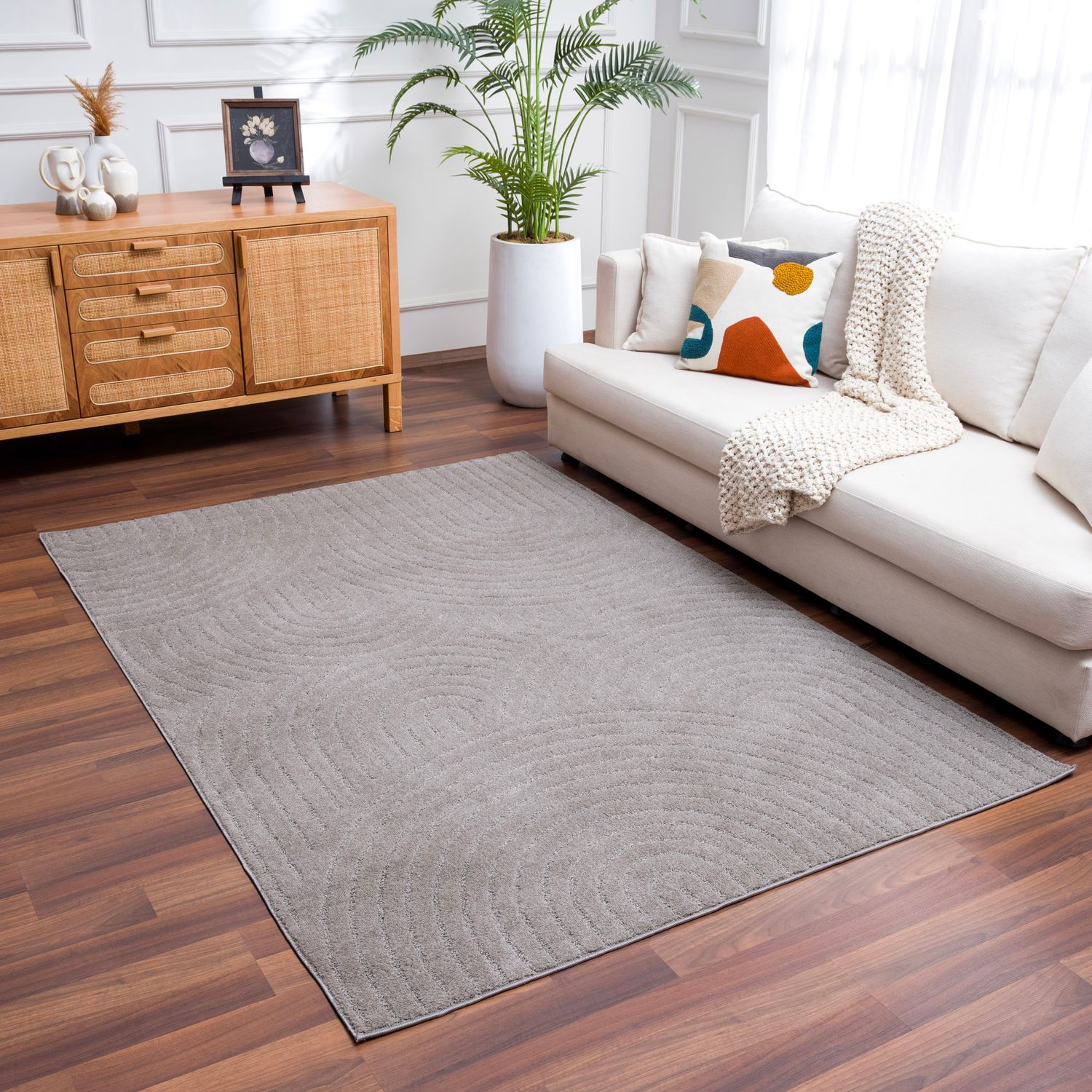 Kurzflor Teppich Wohnzimmer – Moderner Design Teppich mit Struktur, weich, pflegeleicht, in Creme, Beige & Taupe-30