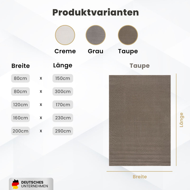 Kurzflor Teppich Wohnzimmer – Moderner Design Teppich mit Struktur, weich, pflegeleicht, in Creme, Beige & Taupe-zoom-