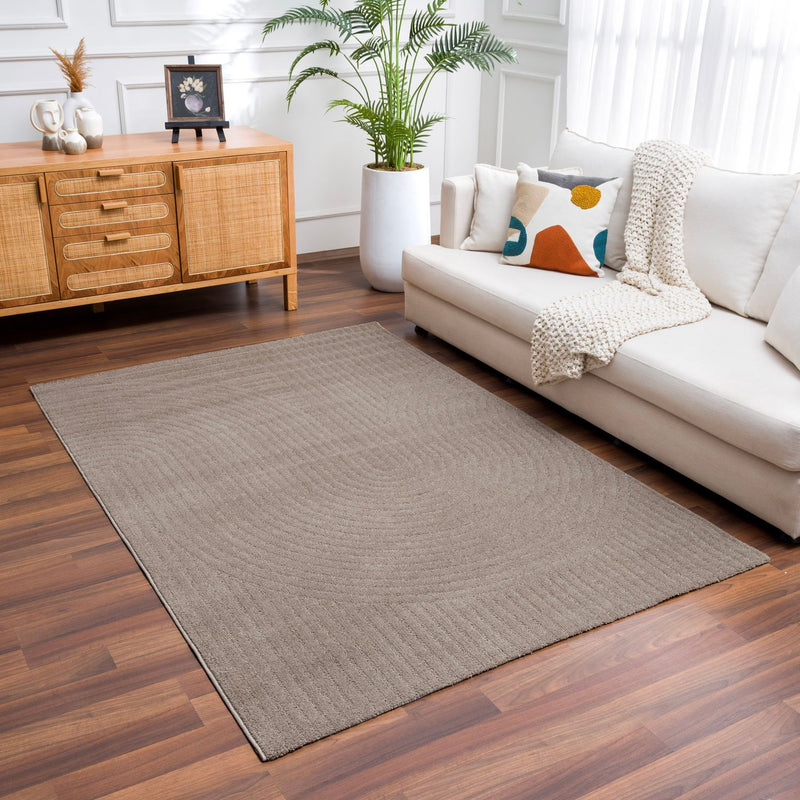 Kurzflor Teppich Wohnzimmer – Moderner Design Teppich mit Struktur, weich, pflegeleicht, in Creme, Beige & Taupe-zoom-
