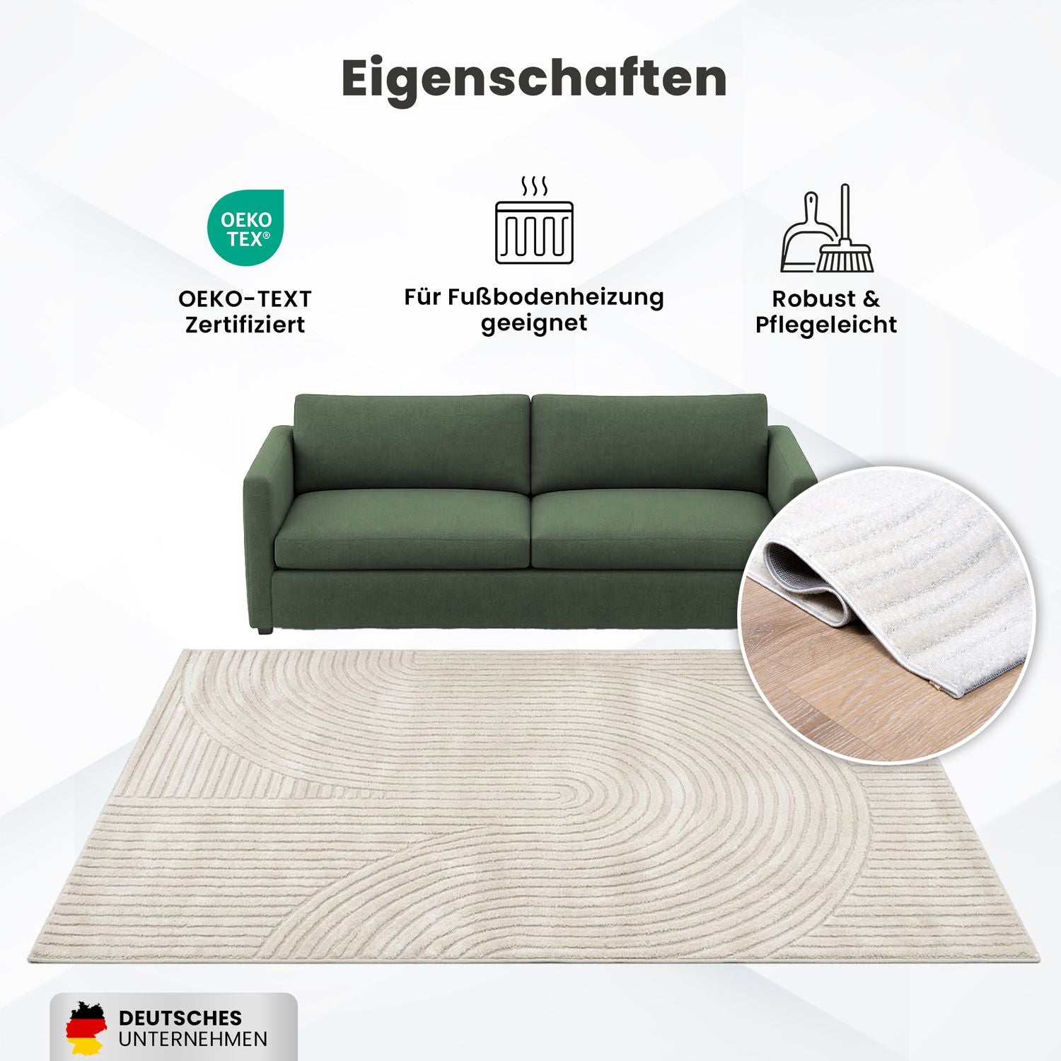 Kurzflor Teppich Wohnzimmer – Moderner Design Teppich mit Struktur, weich, pflegeleicht, in Creme, Beige & Taupe-zoom-3