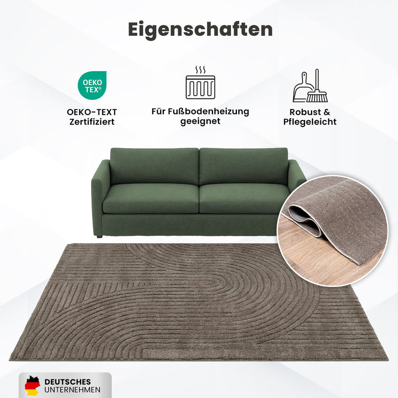 Kurzflor Teppich Wohnzimmer – Moderner Design Teppich mit Struktur, weich, pflegeleicht, in Creme, Beige & Taupe-zoom-