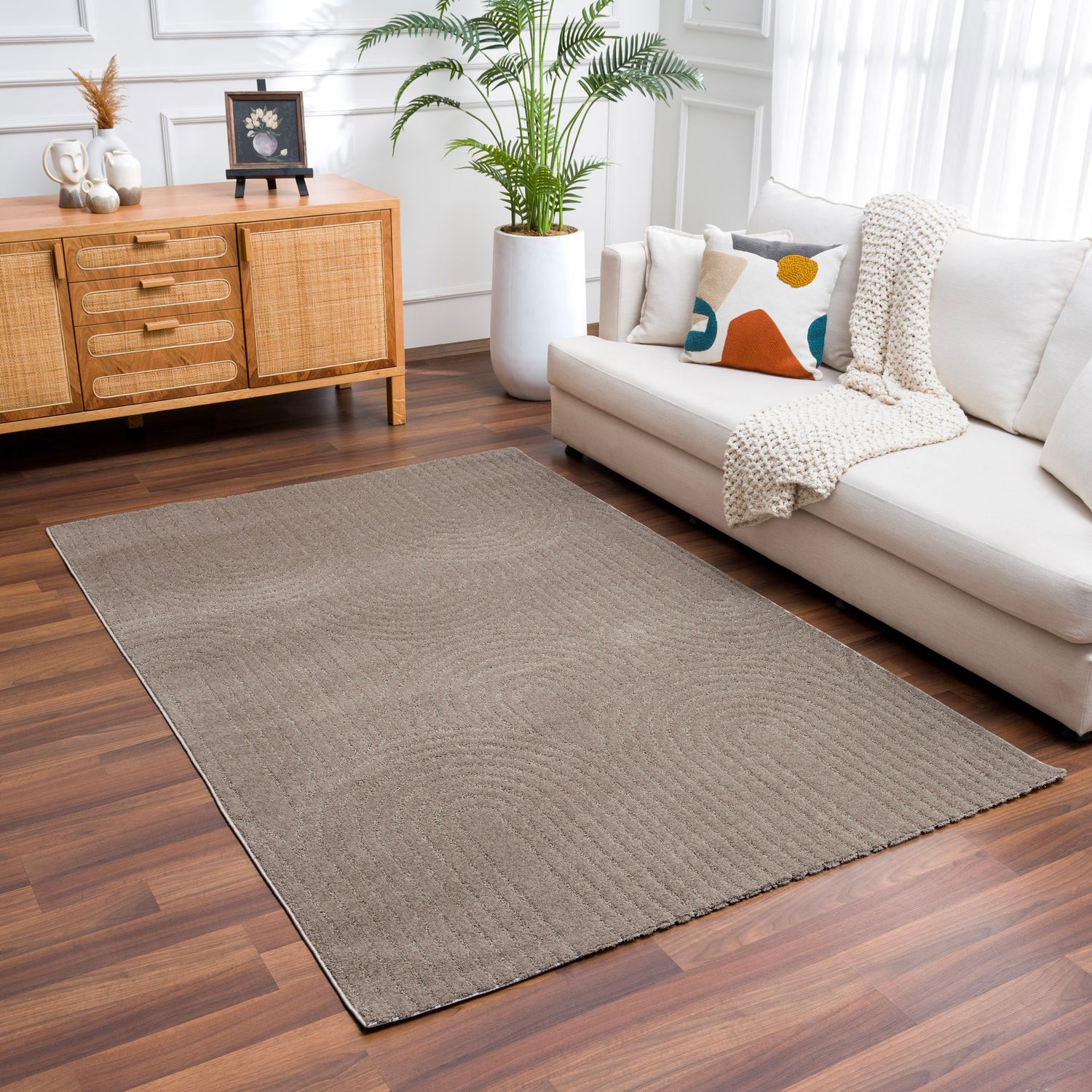Kurzflor Teppich Wohnzimmer – Moderner Design Teppich mit Struktur, weich, pflegeleicht, in Creme, Beige & Taupe-zoom-31