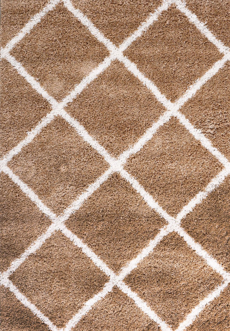 Hochflor Teppich Wohnzimmer Shaggy Rauten Muster Beige Creme Skandinavischer Stil Weich Robust-zoom-