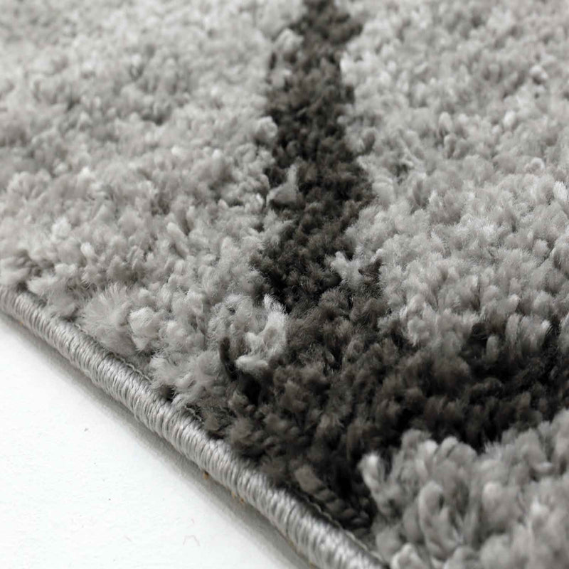 Hochflor Teppich Wohnzimmer Shaggy  Rautenmuster Grau Anthrazit Skandi Design Strapazierfähig Ethno-zoom-