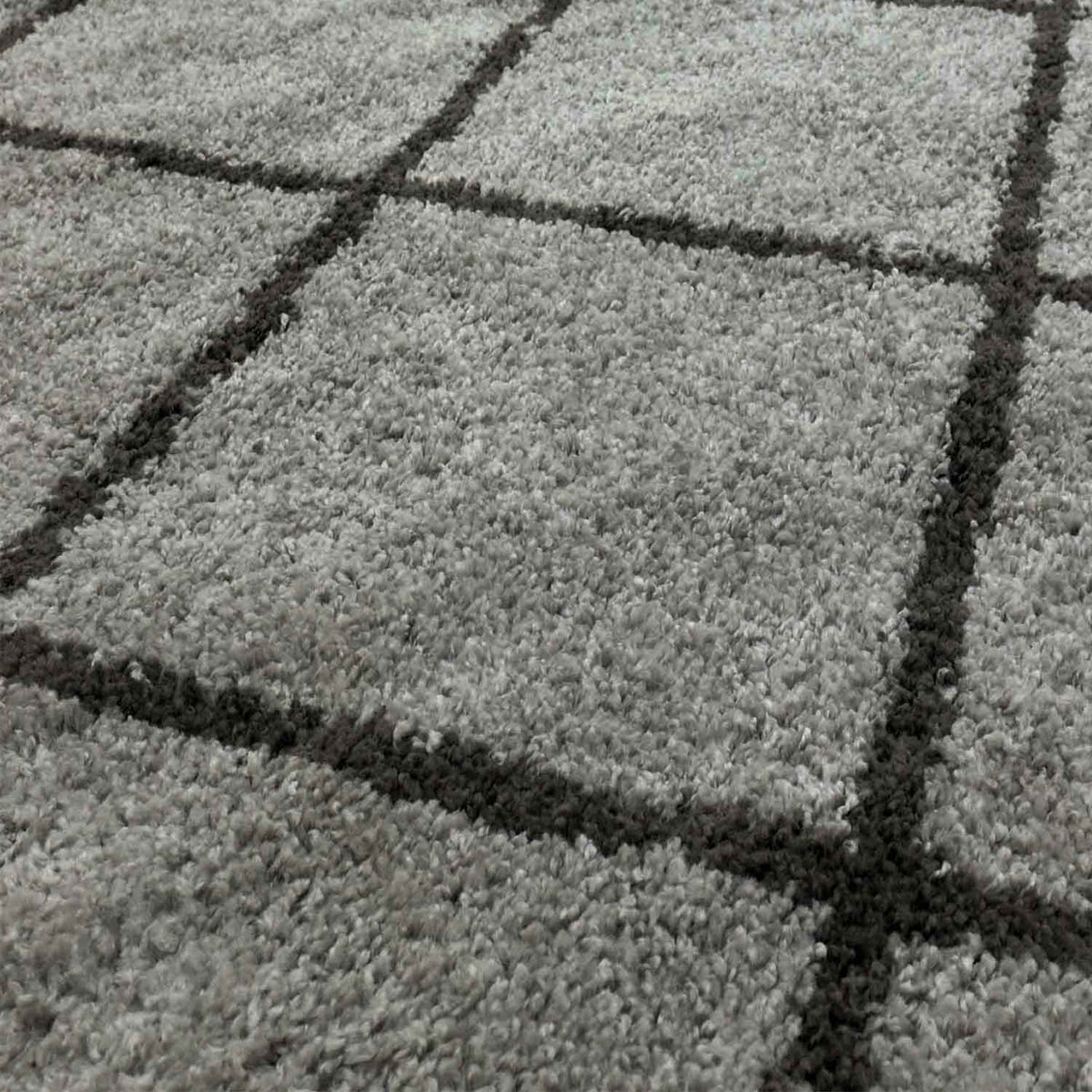 Hochflor Teppich Wohnzimmer Shaggy  Rautenmuster Grau Anthrazit Skandi Design Strapazierfähig Ethno-3
