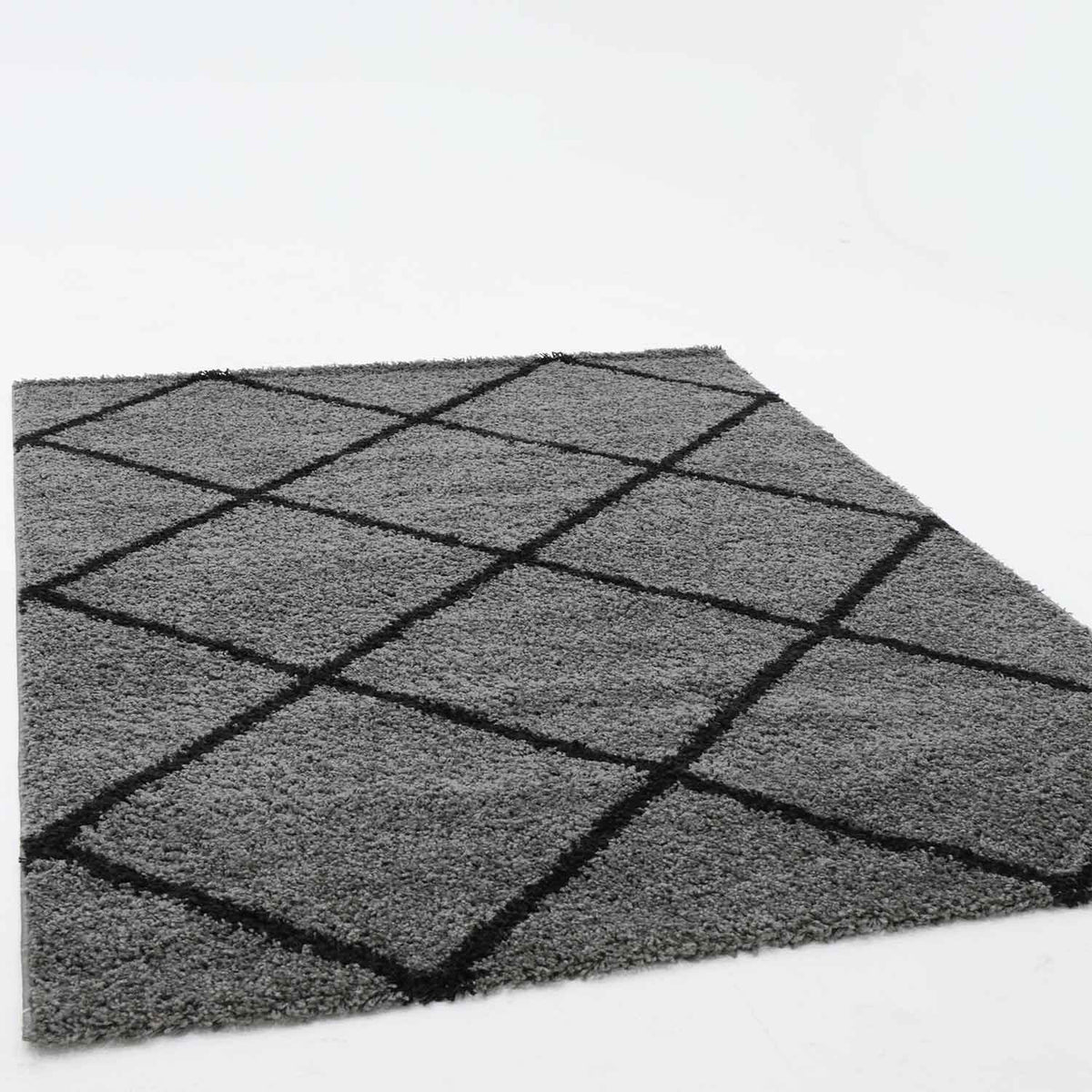 Hochflor Teppich Wohnzimmer Shaggy  Rautenmuster Grau Anthrazit Skandi Design Strapazierfähig Ethno-zoom-5