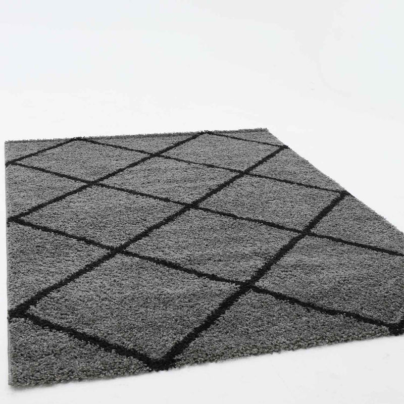 Hochflor Teppich Wohnzimmer Shaggy  Rautenmuster Grau Anthrazit Skandi Design Strapazierfähig Ethno-zoom-