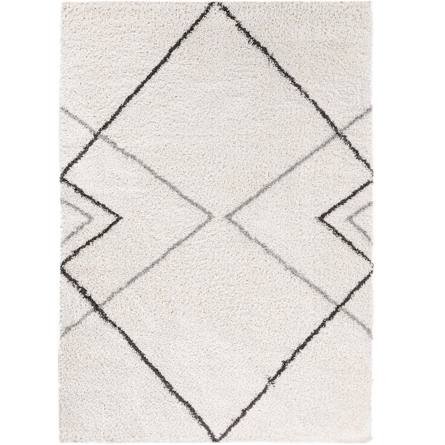 High-pile shaggy rug, diamond pattern design, living room, cream, grey, anthracite