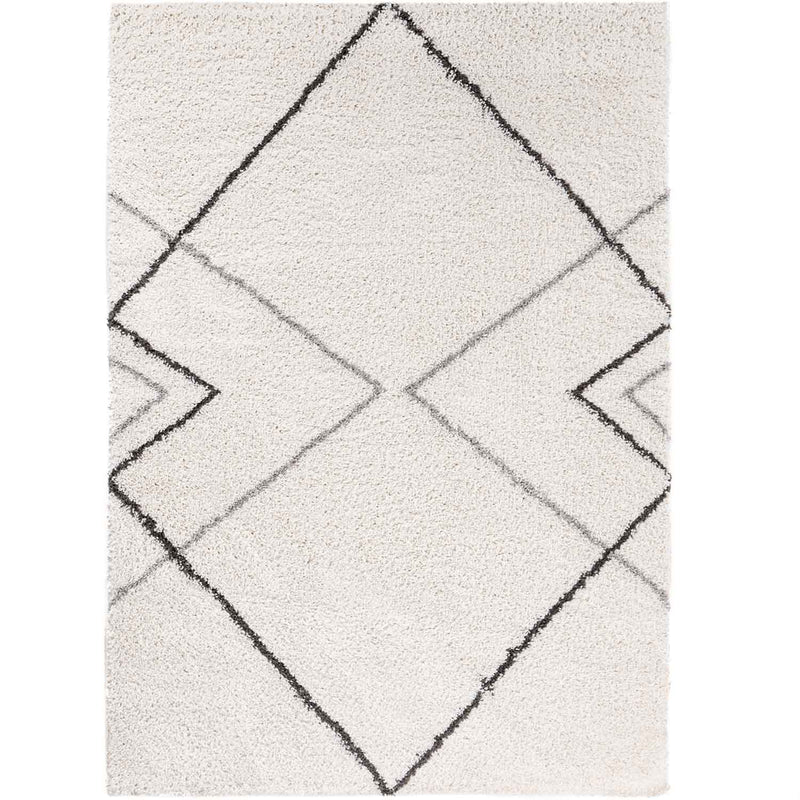 High-pile shaggy rug, diamond pattern design, living room, cream, grey, anthracite-zoom-