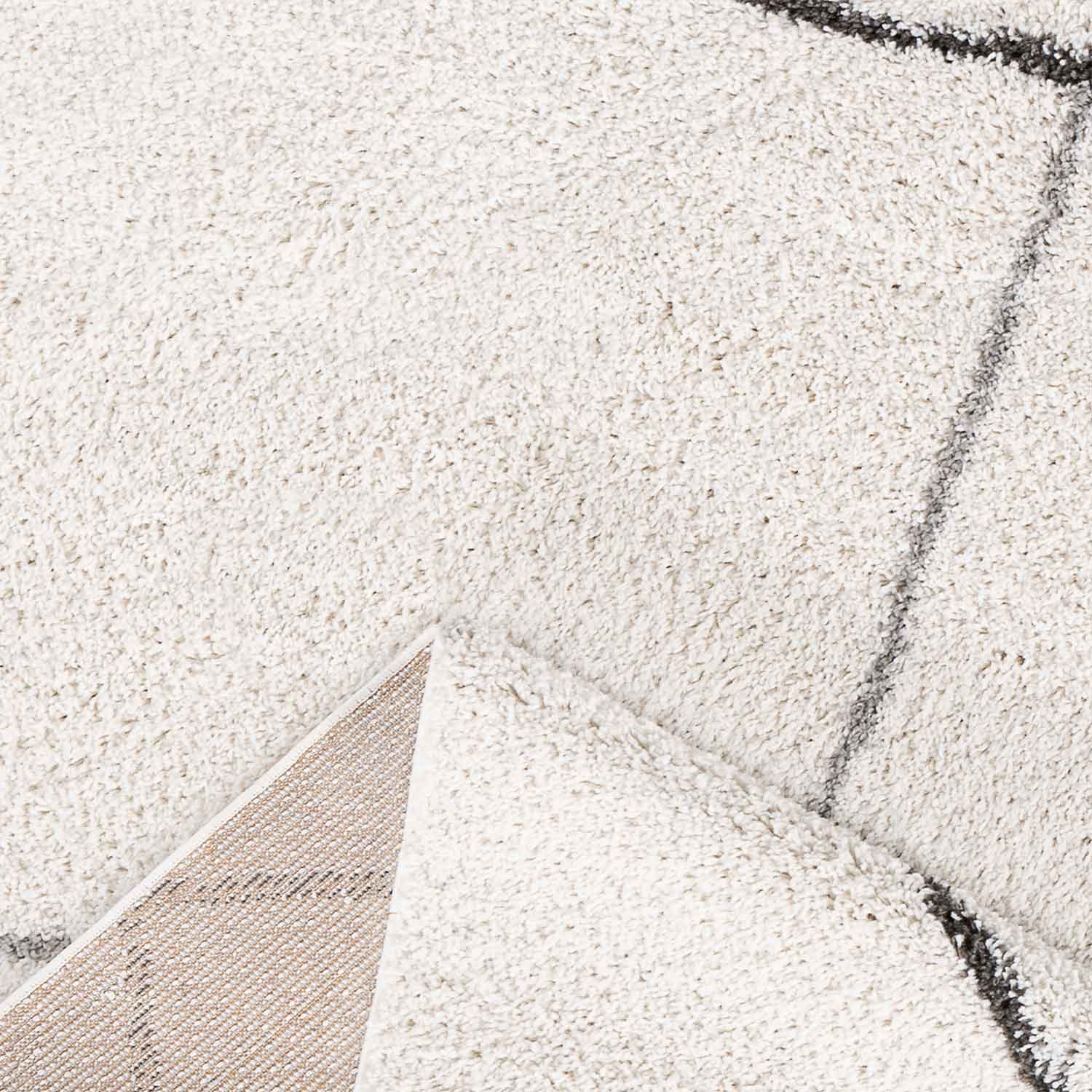 High-pile shaggy rug, diamond pattern design, living room, cream, grey, anthracite-zoom-3