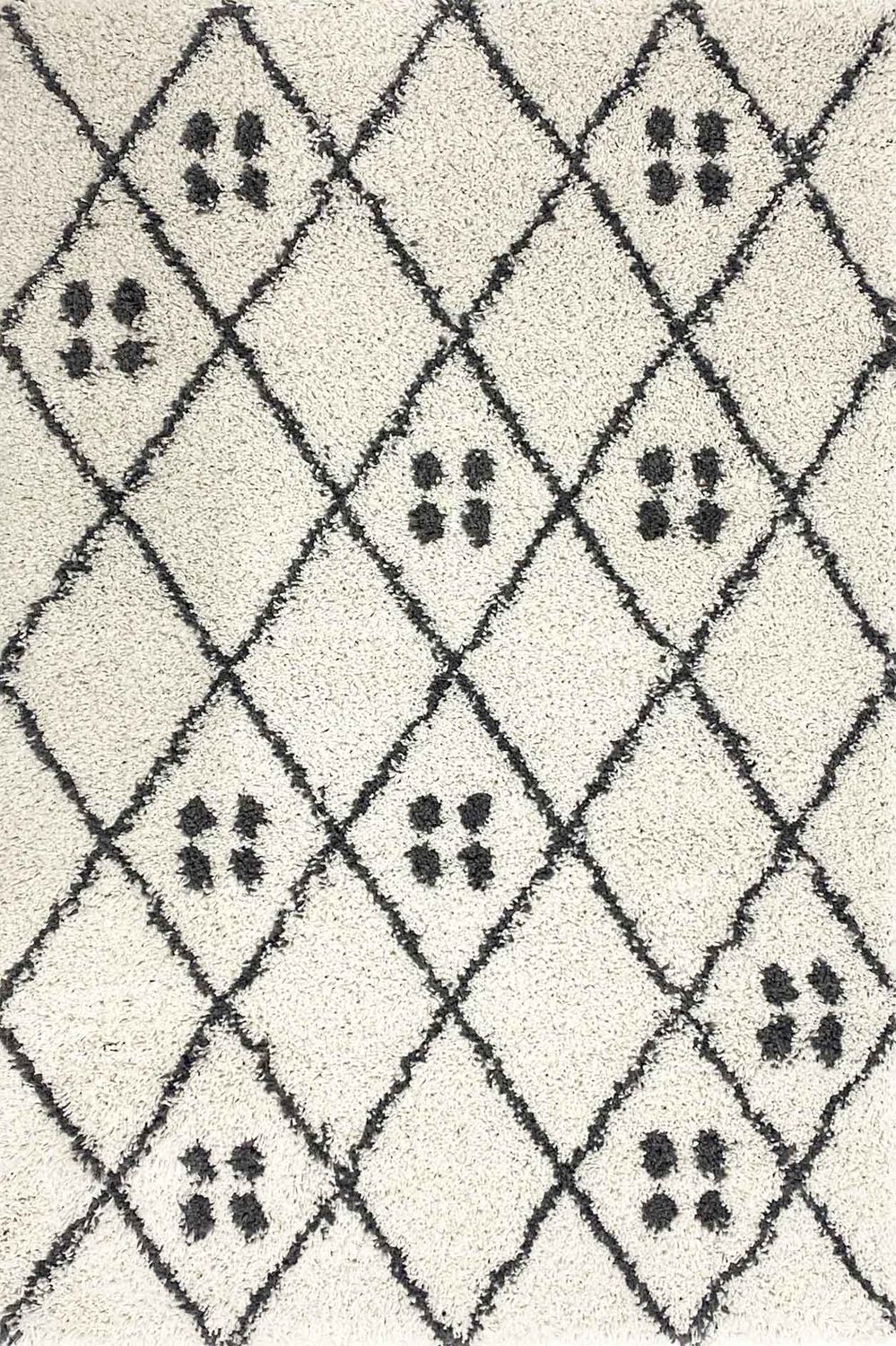 Hochflor Shaggy Teppich Rauten Muster mit Punkte Skandinavisch Creme Anthrazit-zoom-5