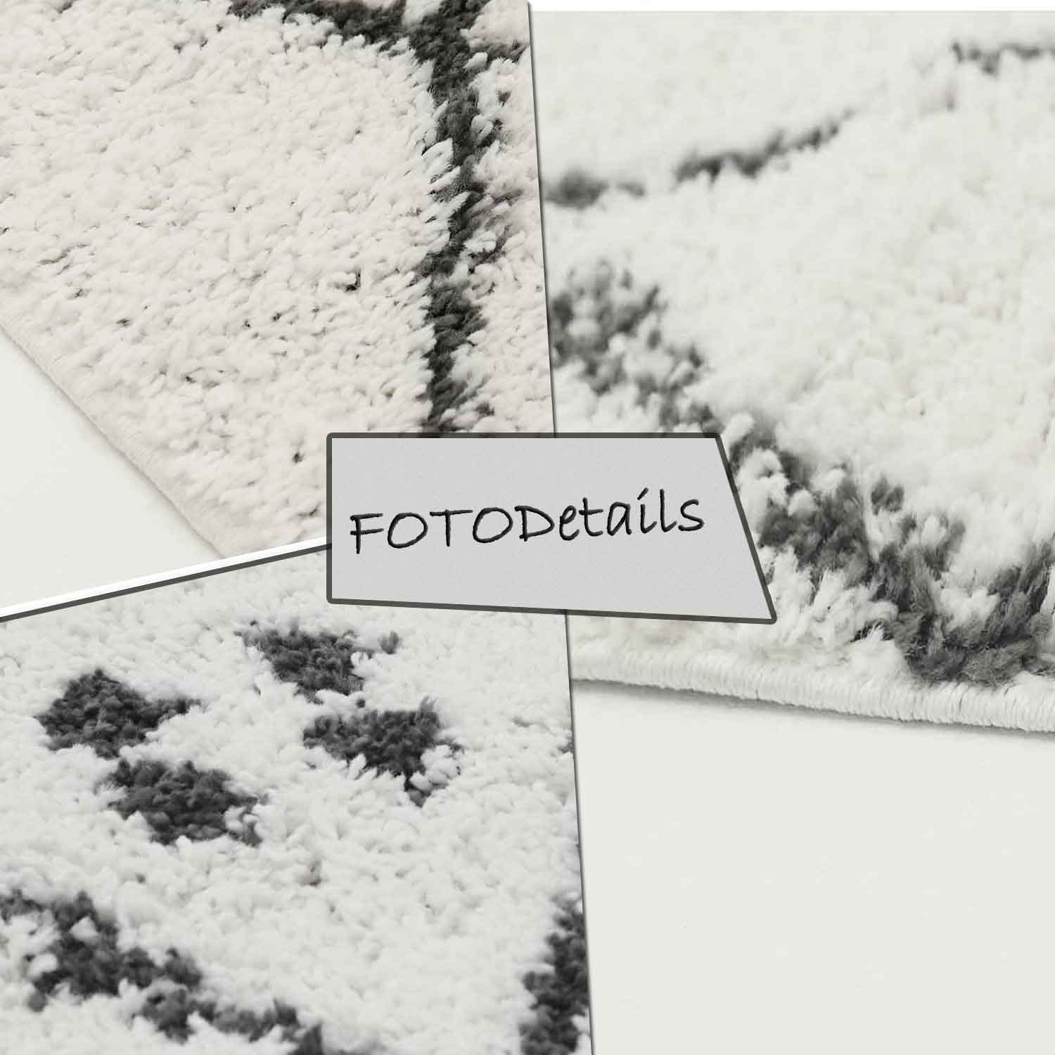 Hochflor Shaggy Teppich Rauten Muster mit Punkte Skandinavisch Creme Anthrazit-4