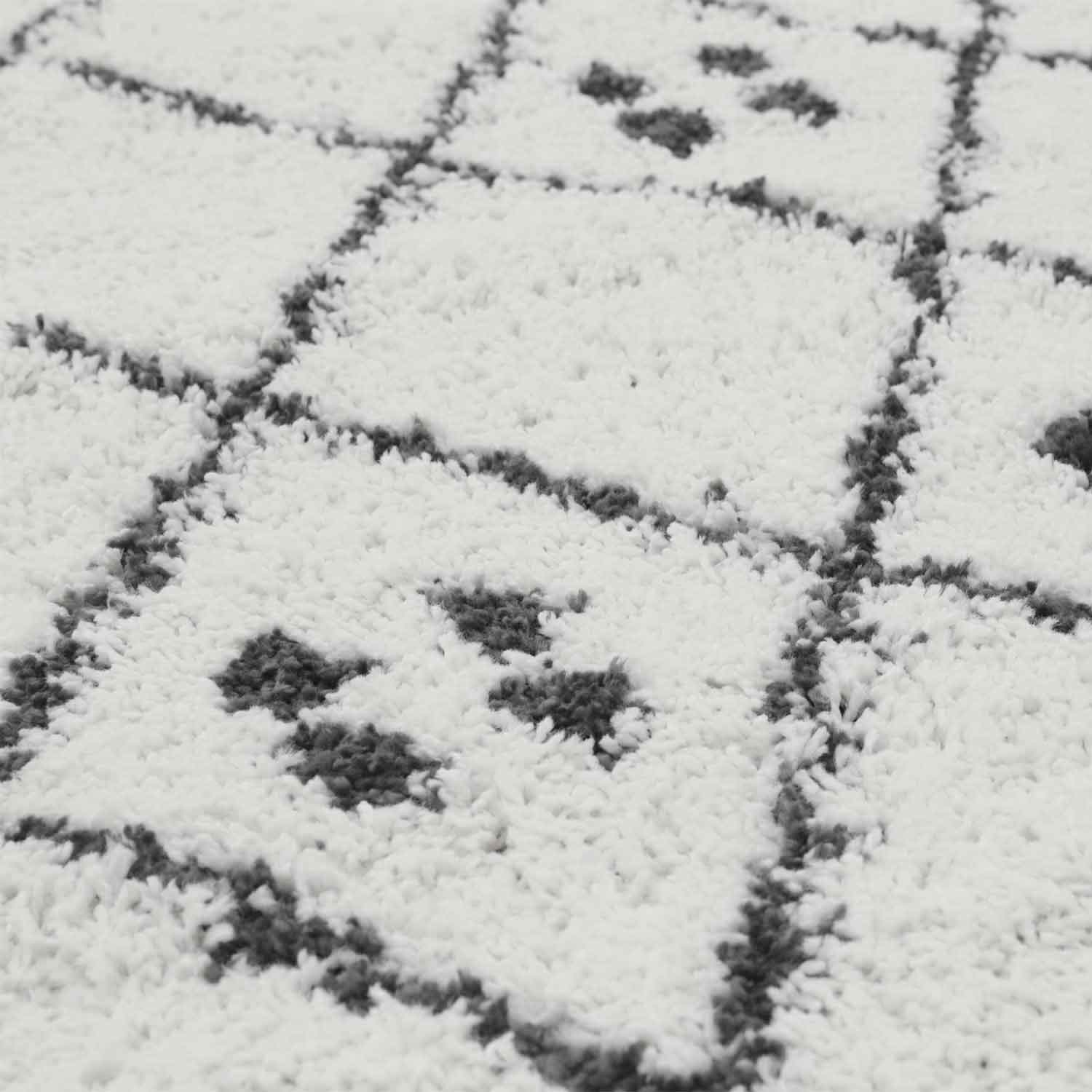 Hochflor Shaggy Teppich Rauten Muster mit Punkte Skandinavisch Creme Anthrazit