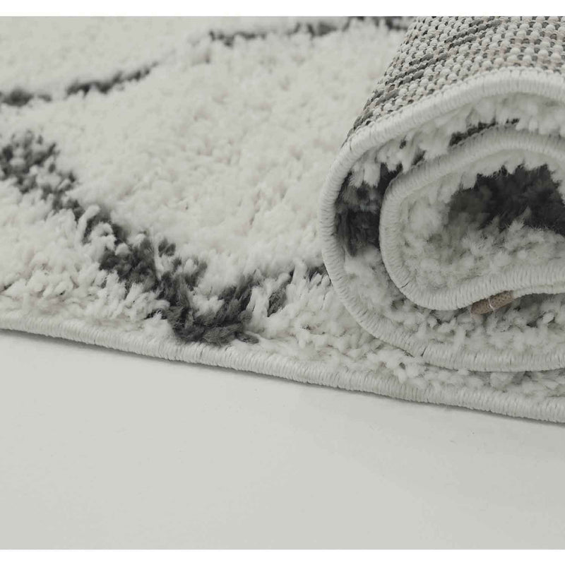 Hochflor Shaggy Teppich Rauten Muster mit Punkte Skandinavisch Creme Anthrazit-zoom-