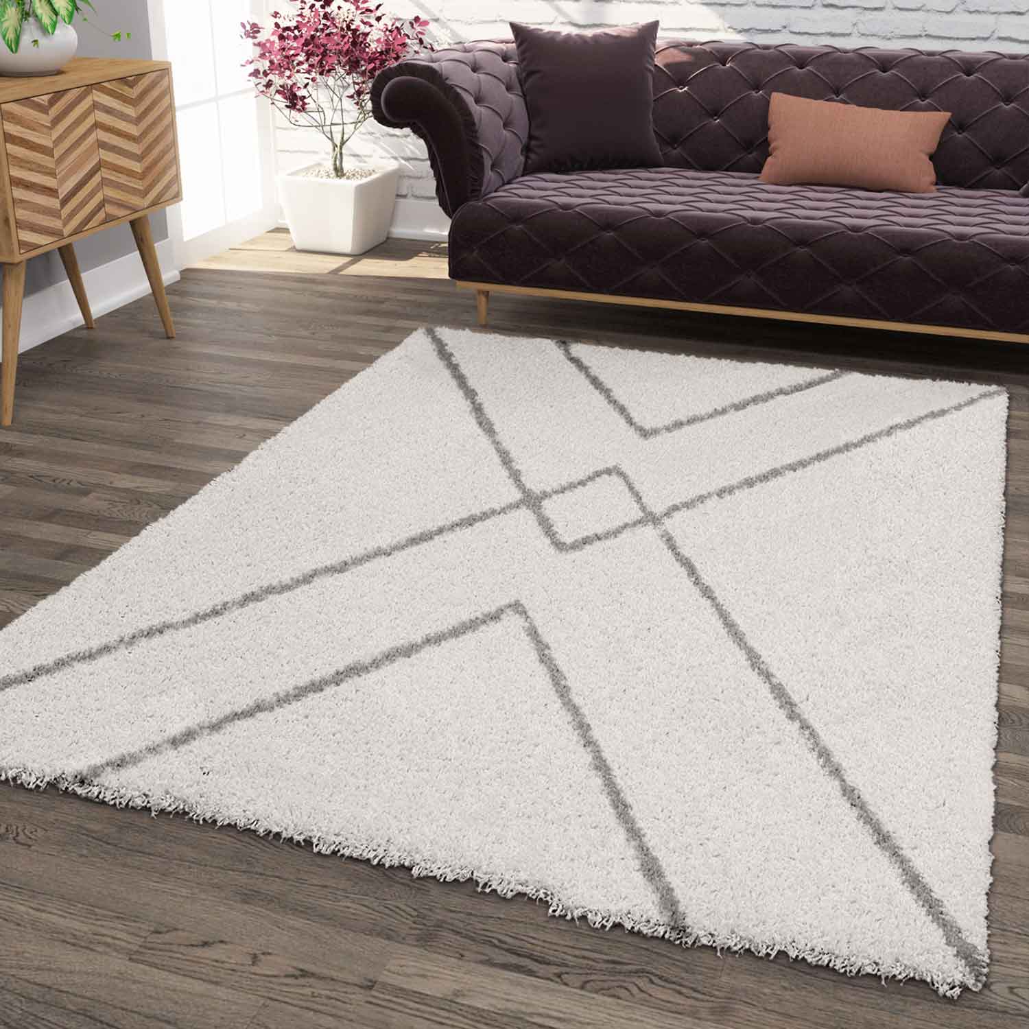 Hochflor Teppich, Weicher Wohnzimmer Shaggy Skandinavischer Stil Raute