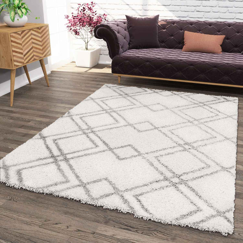 Hochflor Teppich, Weicher Wohnzimmer Shaggy Skandinavischer Stil Rauten-zoom-