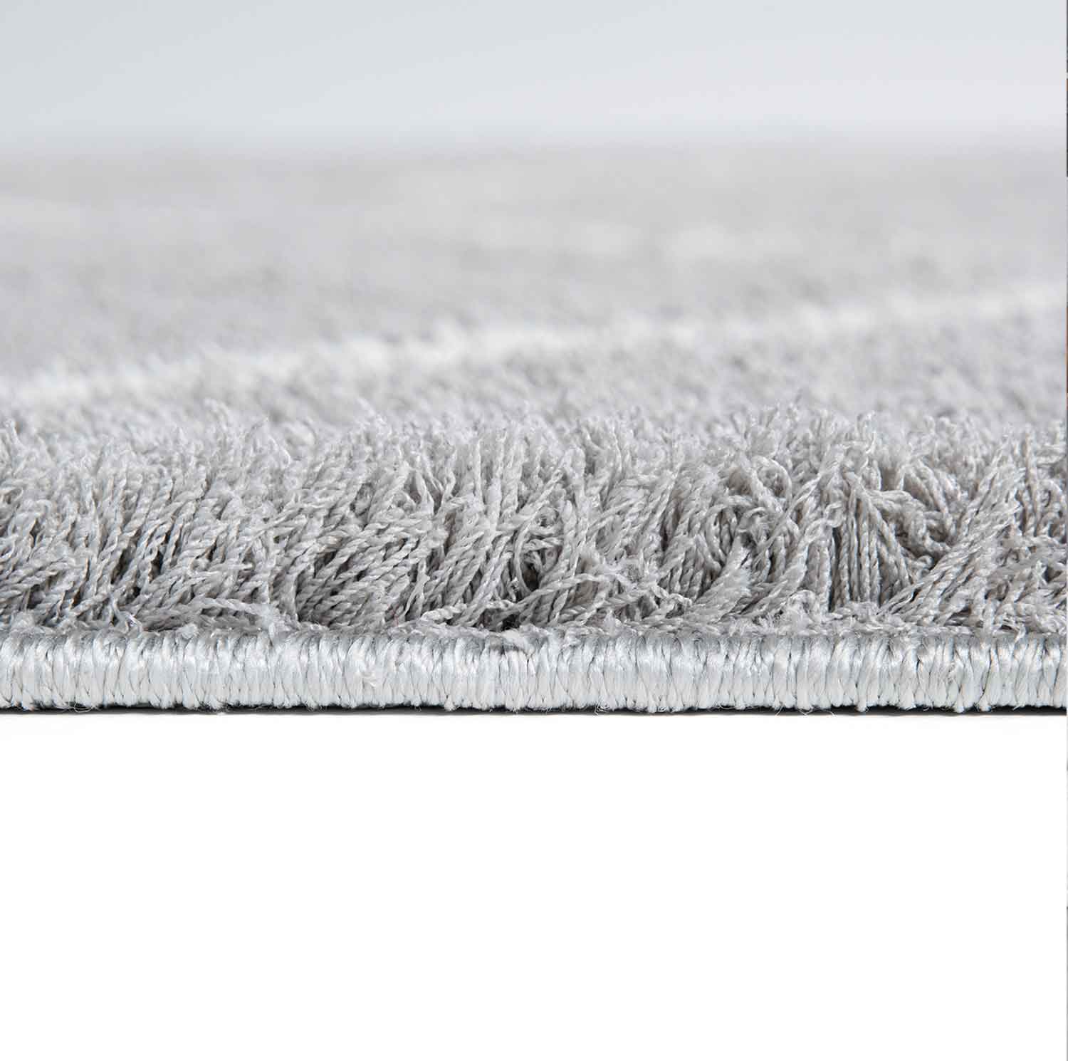 High-pile microfiber rug, super soft, for living room, in grey & cream, fluffy with fringes-zoom-3