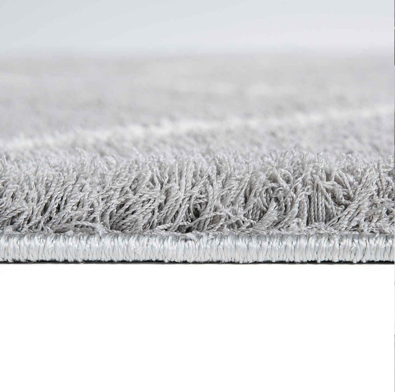 High-pile microfiber rug, super soft, for living room, in grey & cream, fluffy with fringes-zoom-