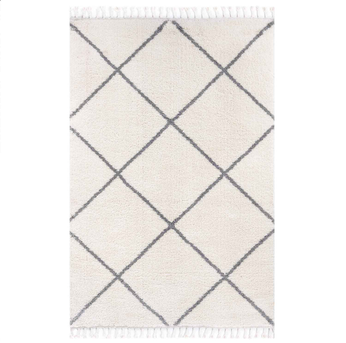 High-Pile Microfiber Rug Super Soft Living Room in Cream Fluffy with Fringes-4