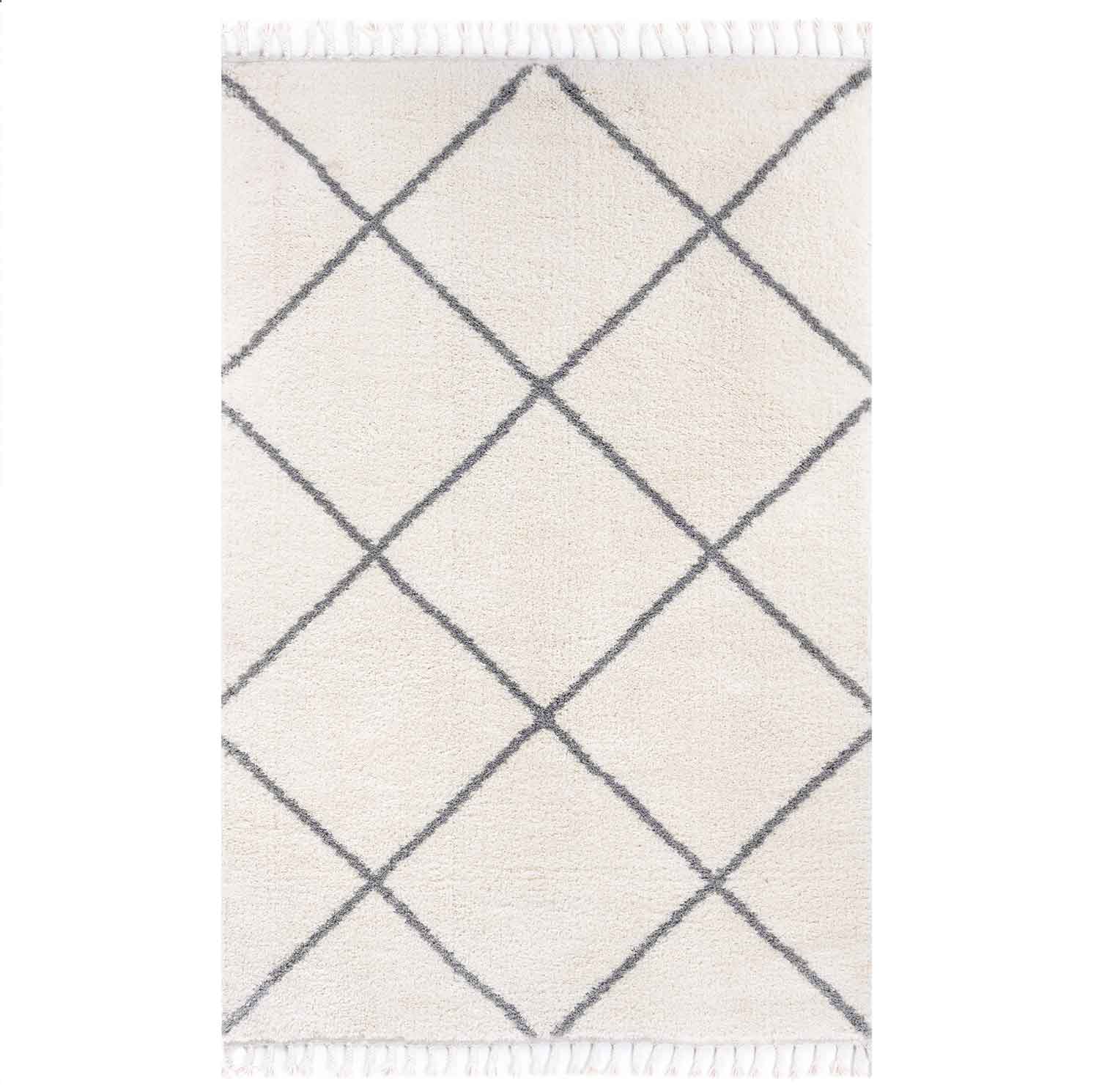 Hochflor Teppich Microfaser Super Weich Wohnzimmer in Creme Flauschig mit Franzen-zoom-4