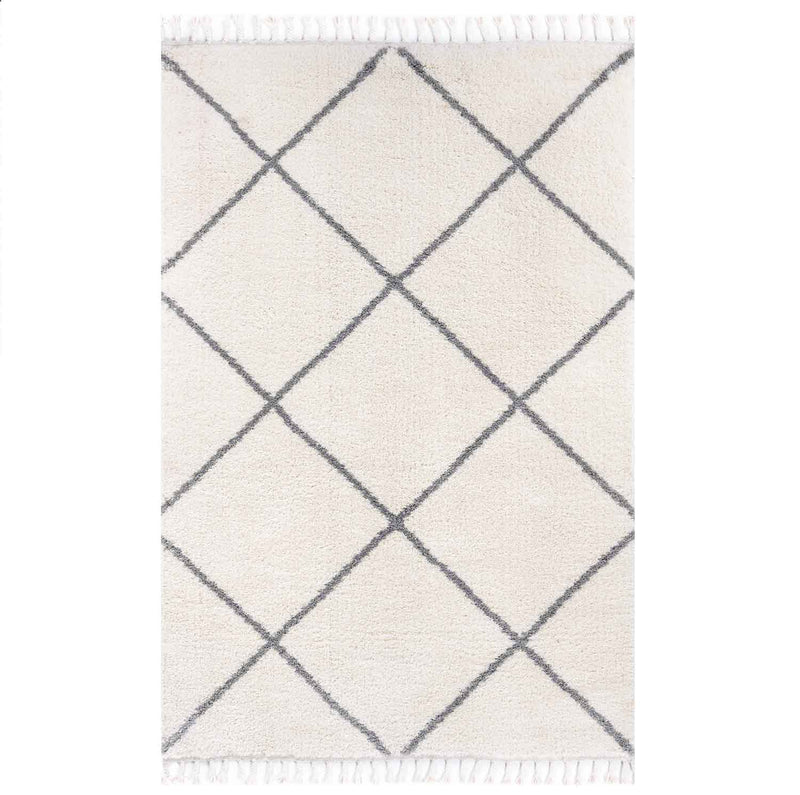 Hochflor Teppich Microfaser Super Weich Wohnzimmer in Creme Flauschig mit Franzen-zoom-