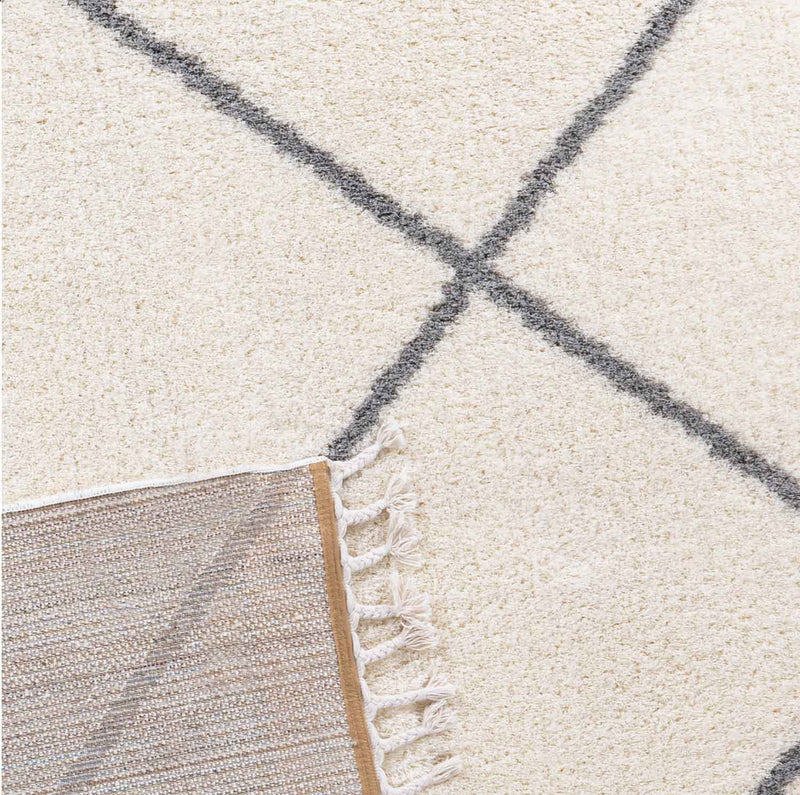 Hochflor Teppich Microfaser Super Weich Wohnzimmer in Creme Flauschig mit Franzen-zoom-