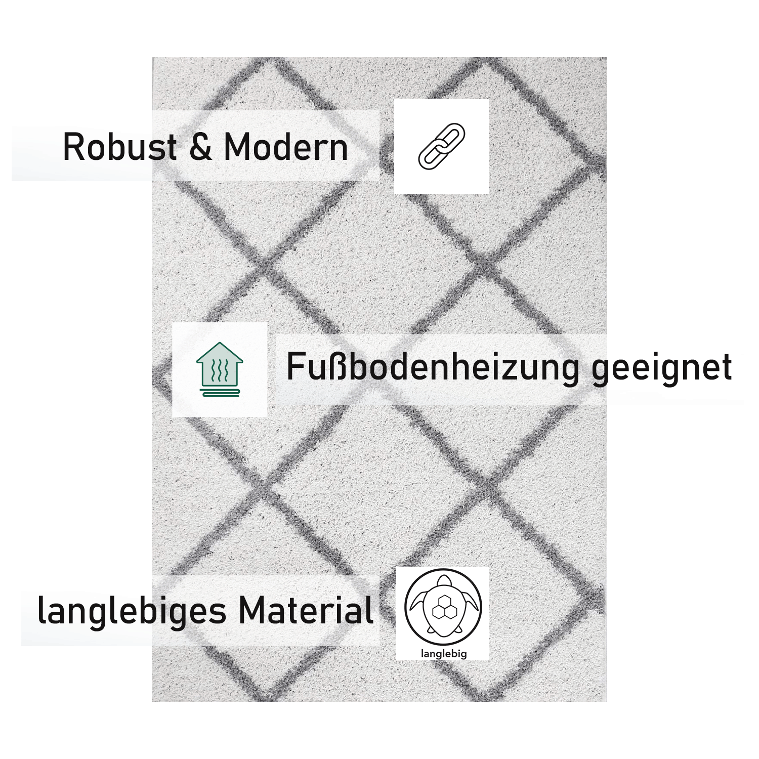 Hochflor Teppich Wohnzimmer Schlafzimmer Küche Shaggy Skandinavisch Rautenmuster-zoom-7