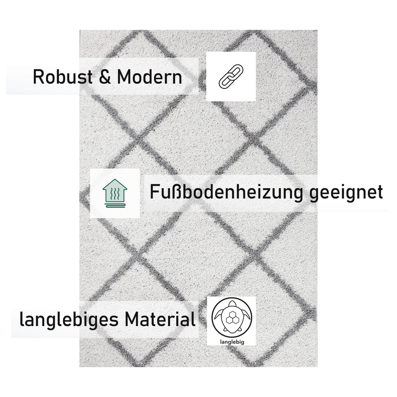 Hochflor Teppich Wohnzimmer Schlafzimmer Küche Shaggy Skandinavisch Rautenmuster-zoom-
