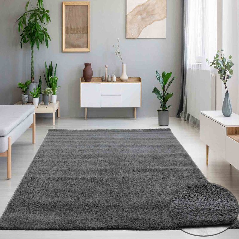 High-pile living room rug in grey, fluffy, microfiber, super soft-zoom-