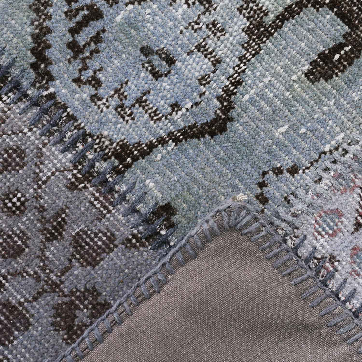 High-quality patchwork rug, hand-knotted wool rug in blue, unique piece; 200 x 290 cm - 014-2