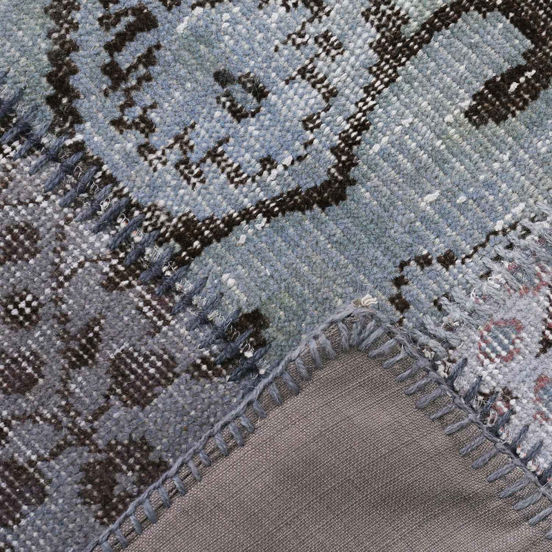 High-quality patchwork rug, hand-knotted wool rug in blue, unique piece; 200 x 290 cm - 014-zoom-