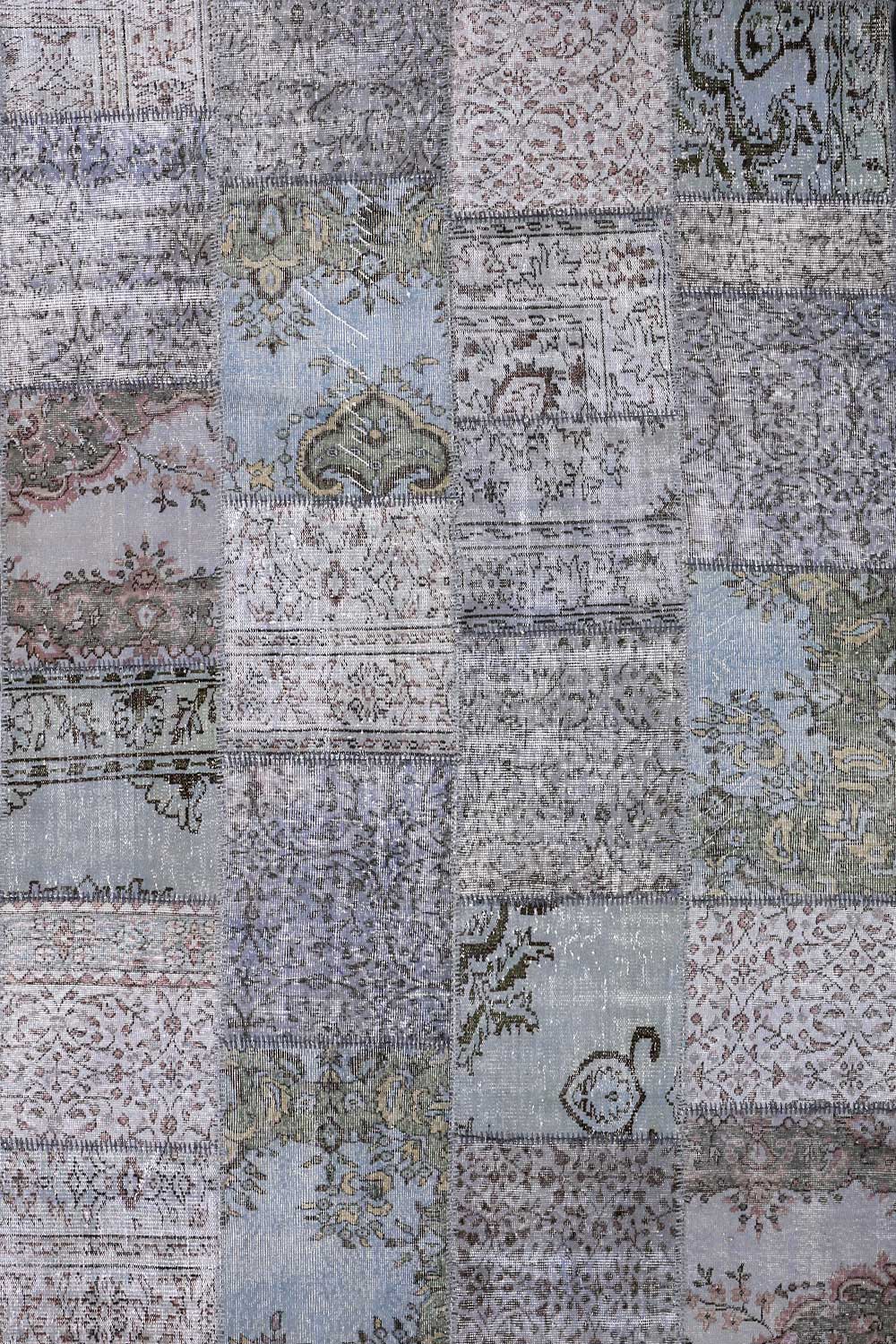 High-quality patchwork rug, hand-knotted wool rug in blue, unique piece; 200 x 290 cm - 014-zoom-5