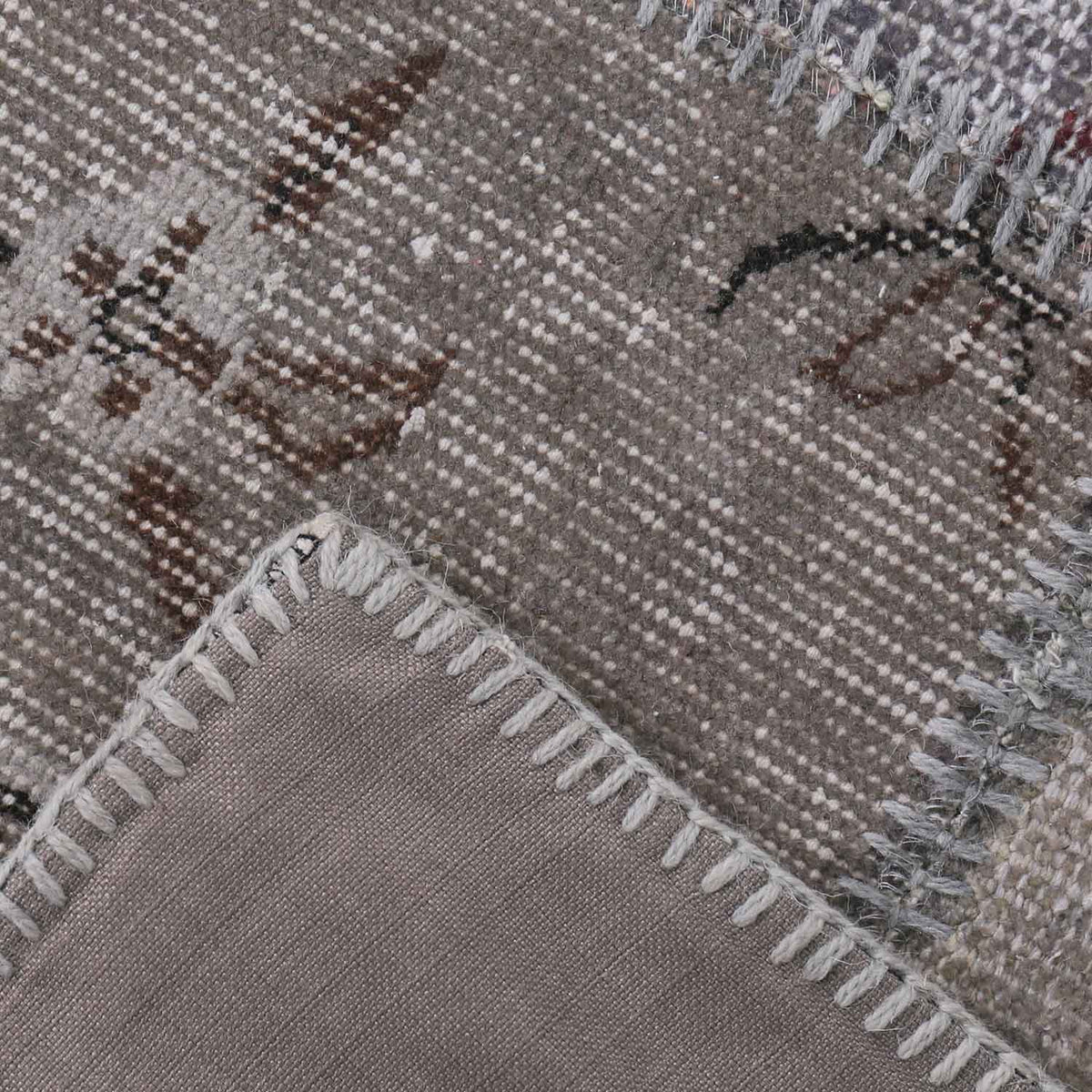 Hochwertiger Patchwork Teppich, Handgeknüpfter Wollteppich in Grau, Einzelstück; 200 x 290 cm - 3003-3