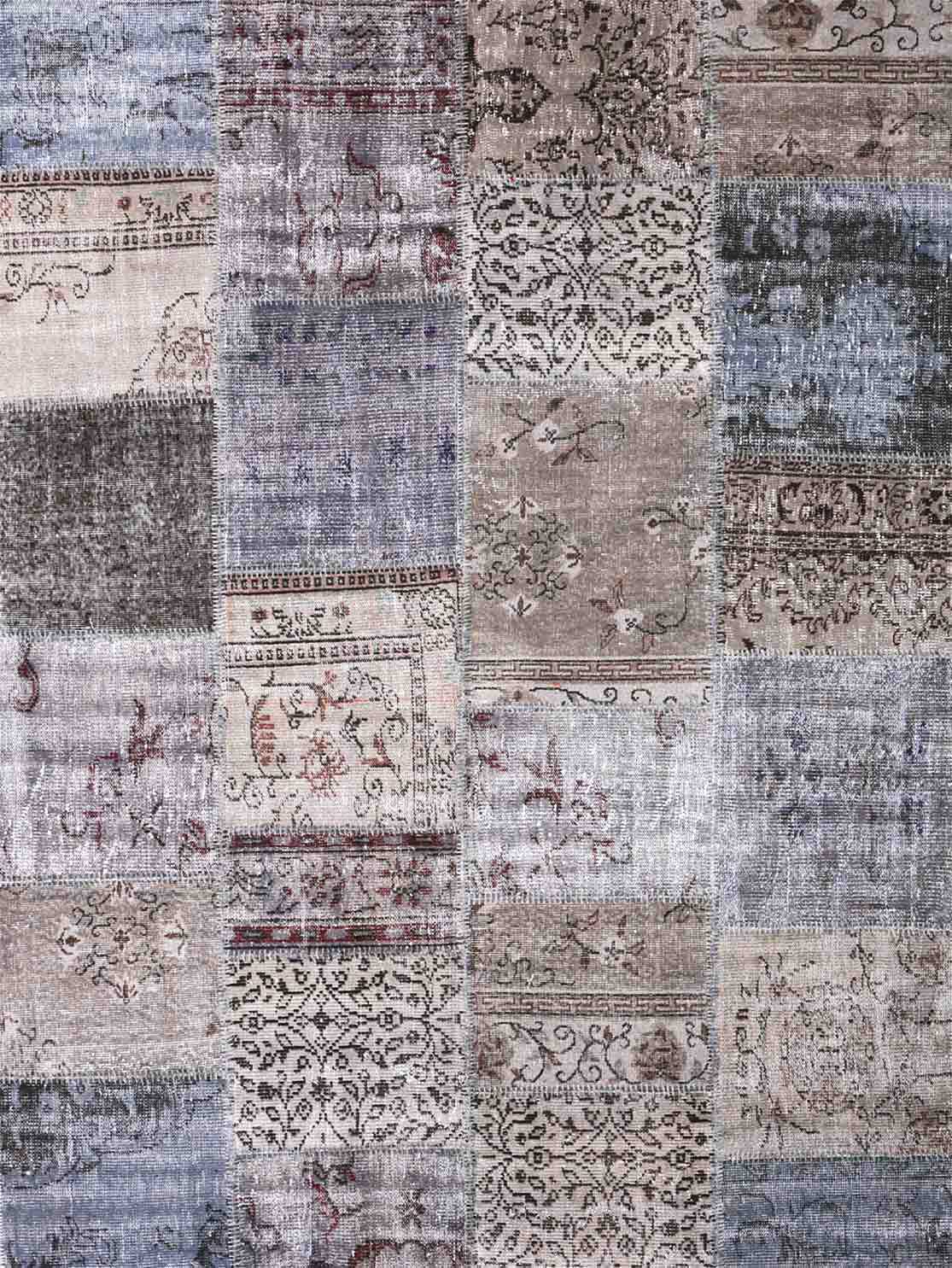 Hochwertiger Patchwork Teppich, Handgeknüpfter Wollteppich in Grau, Einzelstück; 200 x 290 cm - 3003-zoom-4