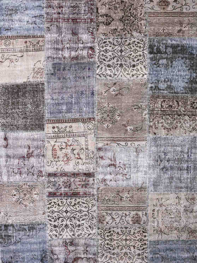 Hochwertiger Patchwork Teppich, Handgeknüpfter Wollteppich in Grau, Einzelstück; 200 x 290 cm - 3003-zoom-