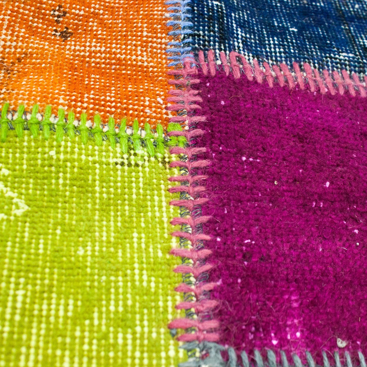 High-quality VINTAGE patchwork rug, original hand-knotted wool rug in colorful shades; 90 x 160 cm - P0001B