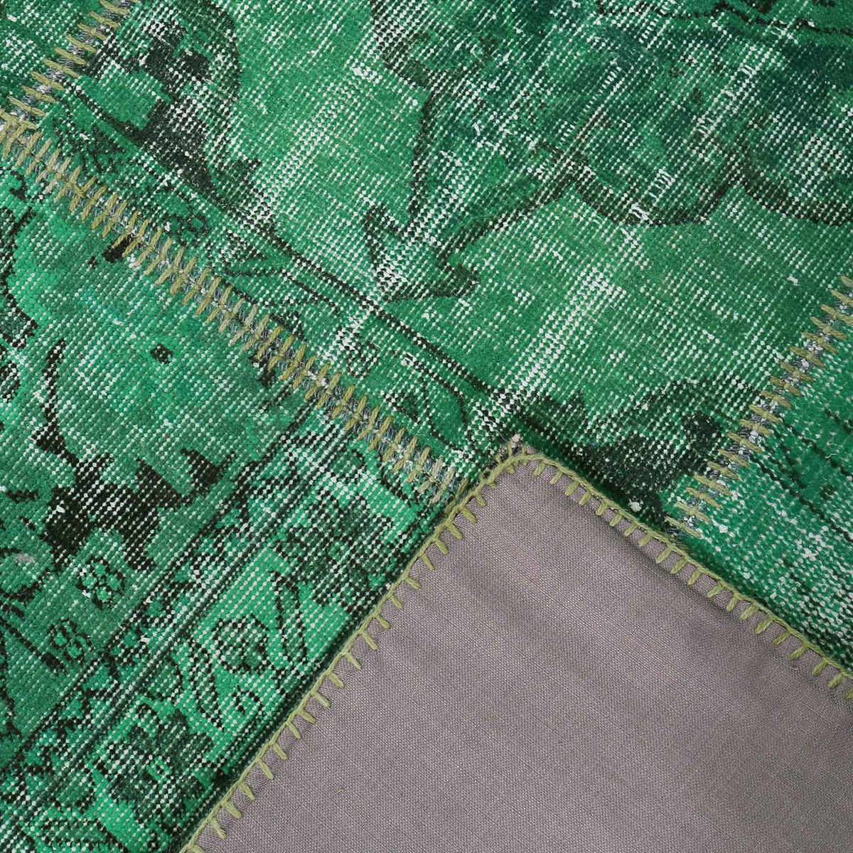 Hochwertiger VINTAGE Patchwork Teppich, Original Handgeknüpft Wollteppich in grün; 200 x 290 cm - 008-zoom-2