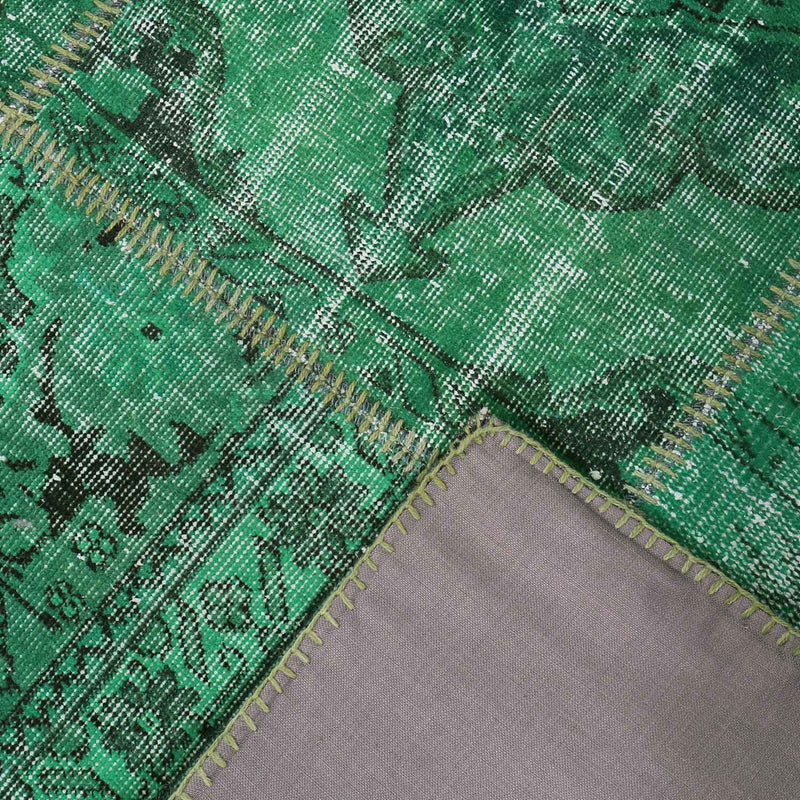 Hochwertiger VINTAGE Patchwork Teppich, Original Handgeknüpft Wollteppich in grün; 200 x 290 cm - 008-zoom-