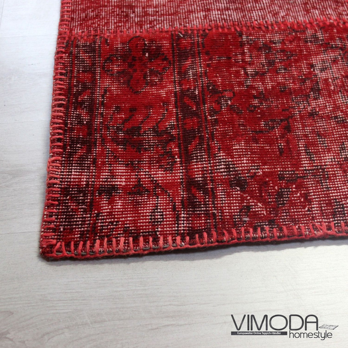 Hochwertiger VINTAGE Patchwork Teppich, Original Handgeknüpft Wollteppich in Rot; 160 cm x 230 cm - P001-4