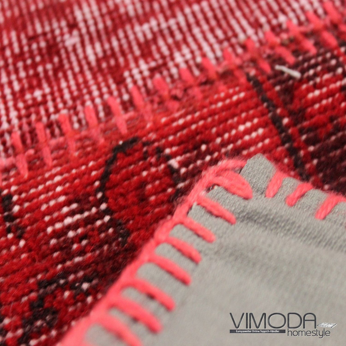 Hochwertiger VINTAGE Patchwork Teppich, Original Handgeknüpft Wollteppich in Rot; 160 cm x 230 cm - P001-zoom-6
