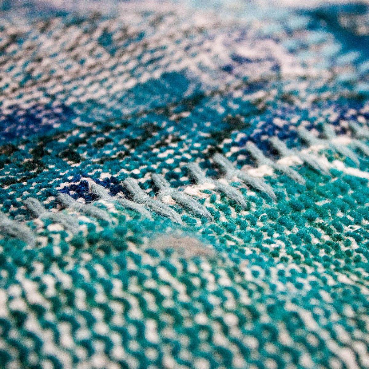 Hochwertiger VINTAGE Patchwork Teppich, Original Handgeknüpft Wollteppich in Turkis Blau; 70 x 140 cm - P0006A-zoom-6