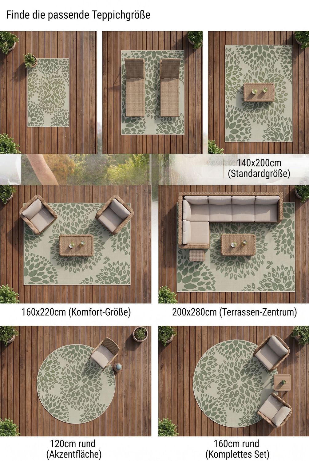 In- und Outdoor Flachgewebe Terrassen & Balkon Garten Küche, Teppich Blumen Design Grün Waschbar-zoom-7