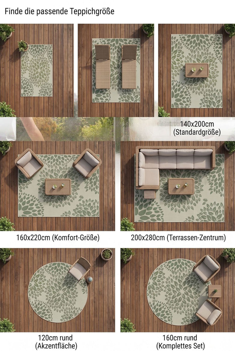 In- und Outdoor Flachgewebe Terrassen & Balkon Garten Küche, Teppich Blumen Design Grün Waschbar-zoom-