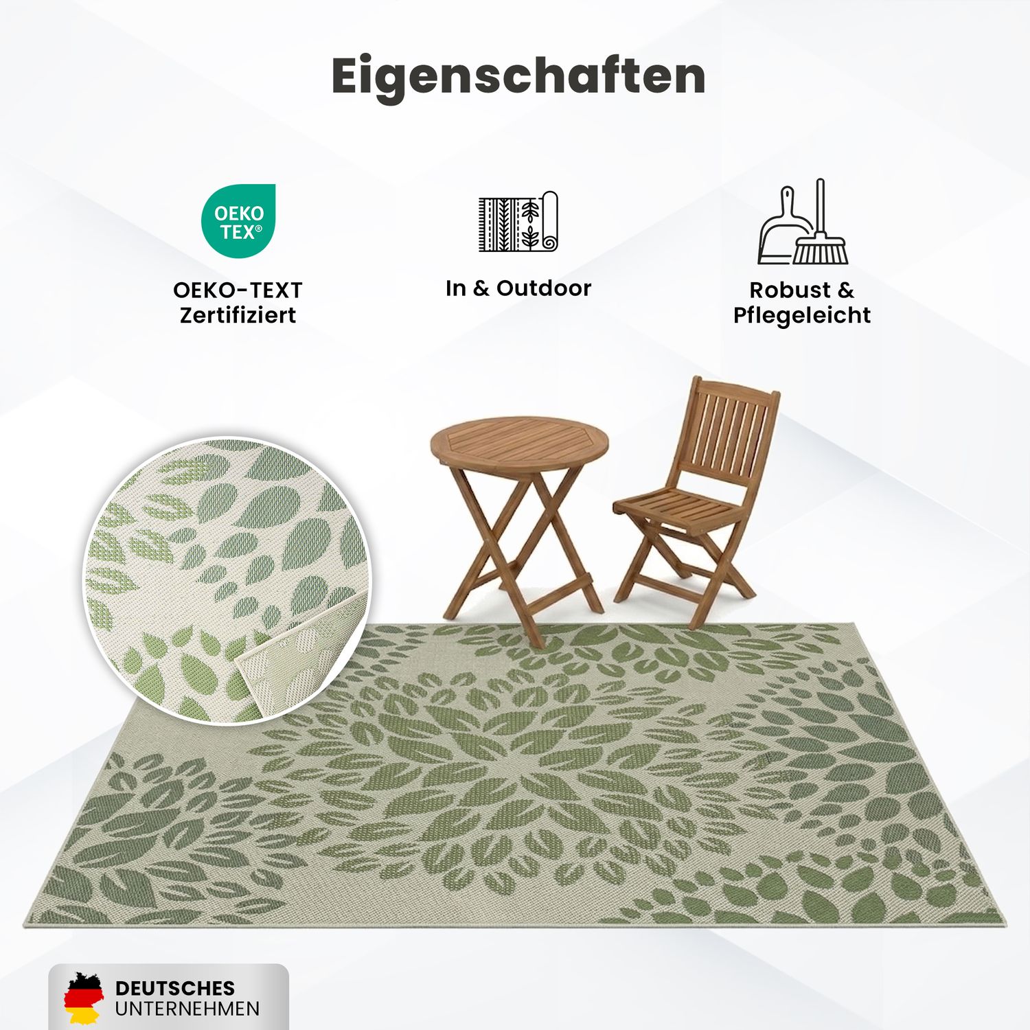 In- und Outdoor Flachgewebe Terrassen & Balkon Garten Küche, Teppich Blumen Design Grün Waschbar-zoom-5