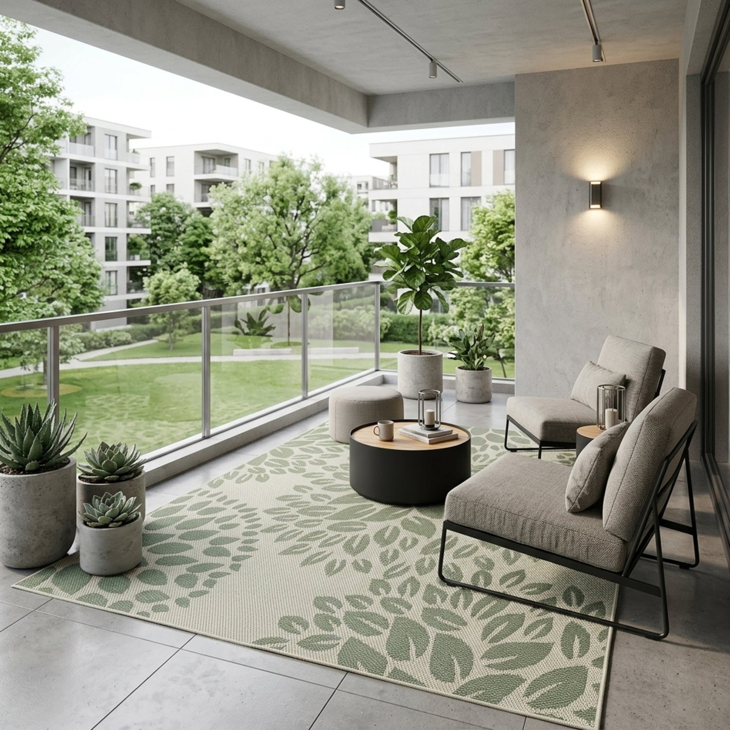 In- und Outdoor Flachgewebe Terrassen & Balkon Garten Küche, Teppich Blumen Design Grün Waschbar-zoom-4