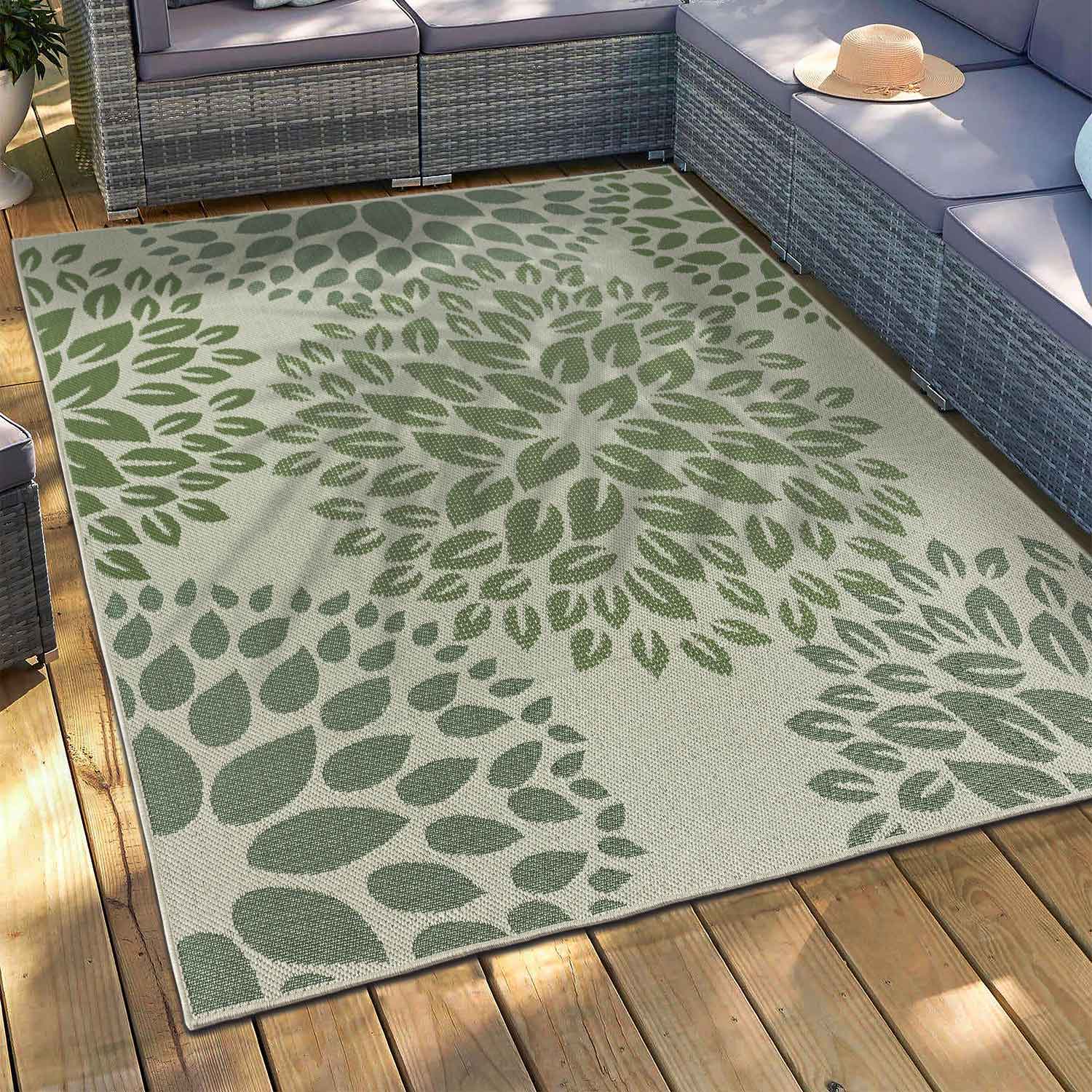 In- und Outdoor Flachgewebe Terrassen & Balkon Küche Teppich Blumen Design Grün