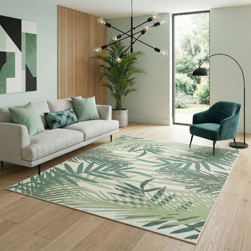 In- und Outdoor Flachgewebe Terrassen & Balkon Küche Teppich Palmen Design Grün-zoom-