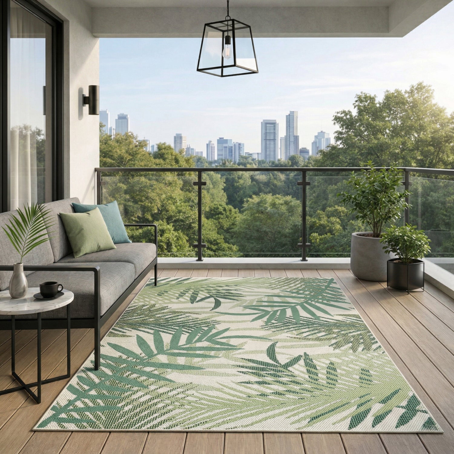 In- und Outdoor Flachgewebe Terrassen & Balkon Küche Teppich Palmen Design Grün-5