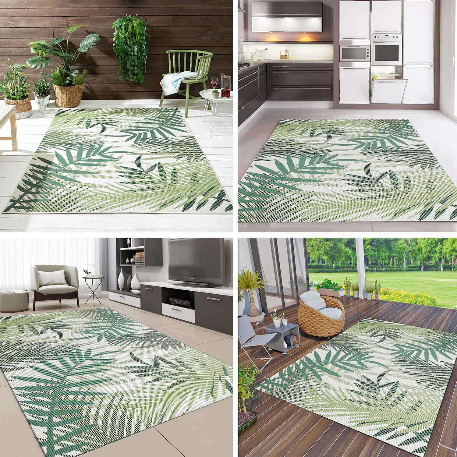 In- und Outdoor Flachgewebe Terrassen & Balkon Küche Teppich Palmen Design Grün